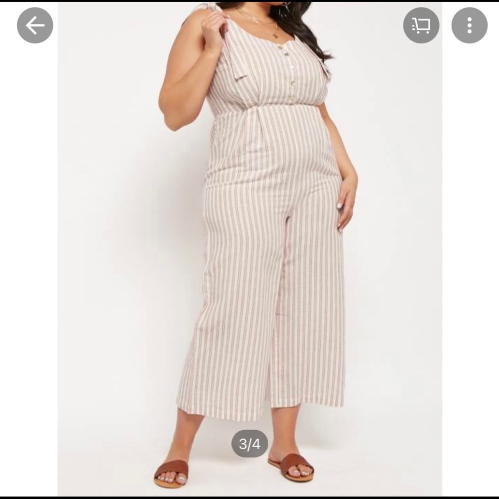 Forever 21 + Linen striped cropped jumpsuit
